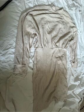 Ribbed Long-Sleeve Midi Dress in Light Beige